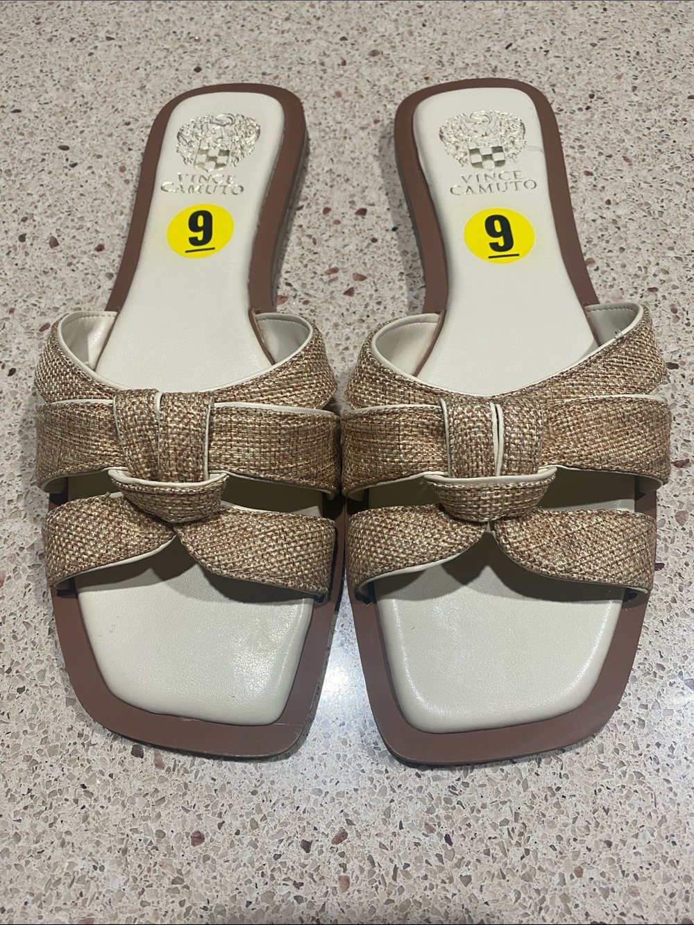 Vince Camuto Natural Woven Knot Slide Sandals